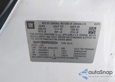 2015 Chevrolet Equinox 1Lt from USA, damaged, VIN 2GNFLFEK0F6352534